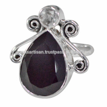 Piedra preciosa hermosa del ónix del cristal y del negro con la plata esterlina Estilo del vendimia Anillo del diseñador Joyería del desgaste del partido